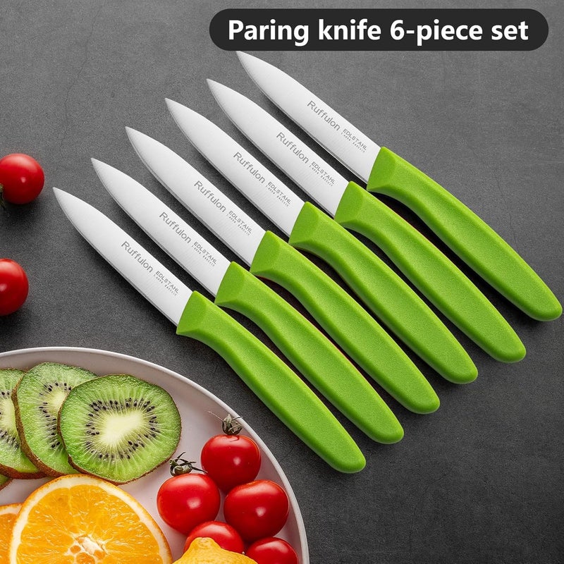 Ruffulon Paring Knife Fruit Knife Set (6 Pieces), Ultra Sharp Stainless Steel Vegetable and Fruit Knife with PP Plastic Ergonomic Handle for Cutting Fruits and Vegetables,Green - Image 4